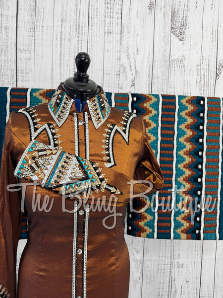 RE-ORDER Rust, Teal, Tan & Black Day Shirt Set (Choose Your Size)