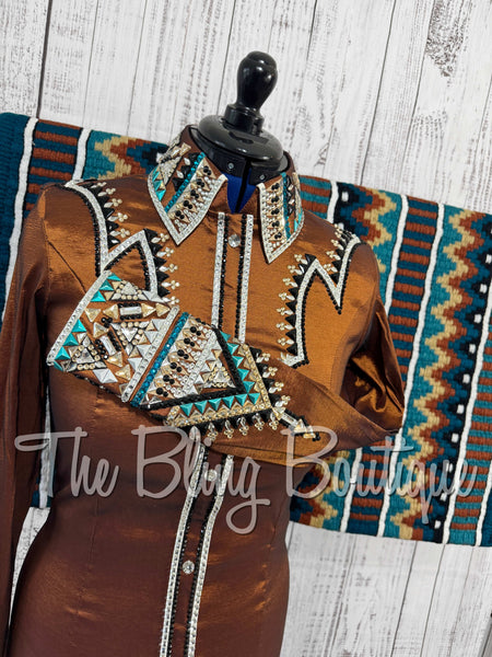 RE-ORDER Rust, Teal, Tan & Black Day Shirt Set (Choose Your Size)