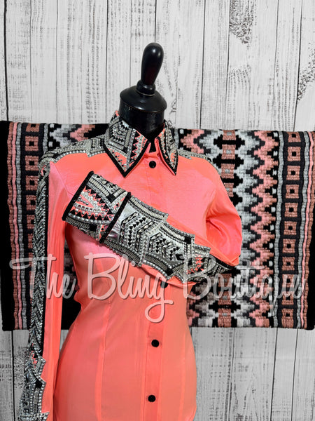 RE-ORDER Neon Peach, Silver, Black & White Day Shirt Set (Choose Your Size)
