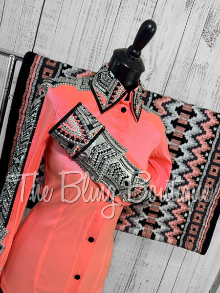 RE-ORDER Neon Peach, Silver, Black & White Day Shirt Set (Choose Your Size)