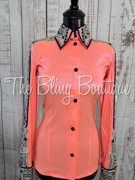 RE-ORDER Neon Peach, Silver, Black & White Day Shirt Set (Choose Your Size)