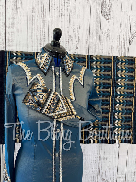 RE-ORDER Smokey Blue, Navy, Bronze, Tan, White & Black Day Shirt Set (Choose Your Size)