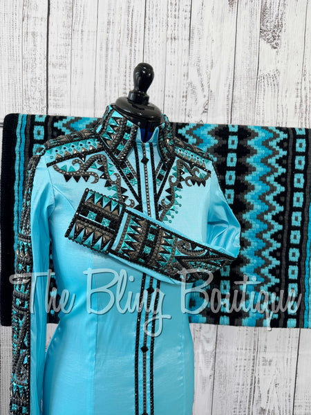 Turquoise, Charcoal & Black Day Shirt Set (Medium)