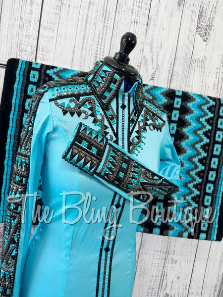 Turquoise, Charcoal & Black Day Shirt Set (Medium)