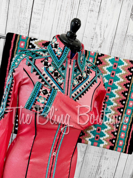 Coral, Teal, Black & White Day Shirt Set (Medium)