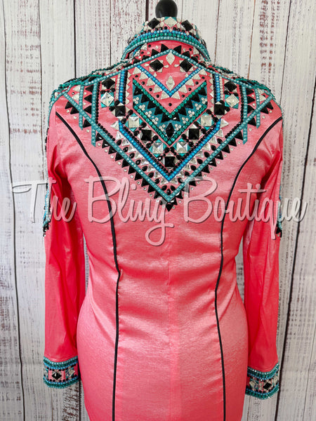 Coral, Teal, Black & White Day Shirt Set (Medium)