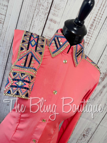 Coral, Navy Blue, Peach & Tan Day Shirt Set (Small)