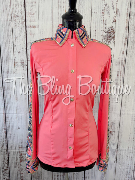 Coral, Navy Blue, Peach & Tan Day Shirt Set (Small)