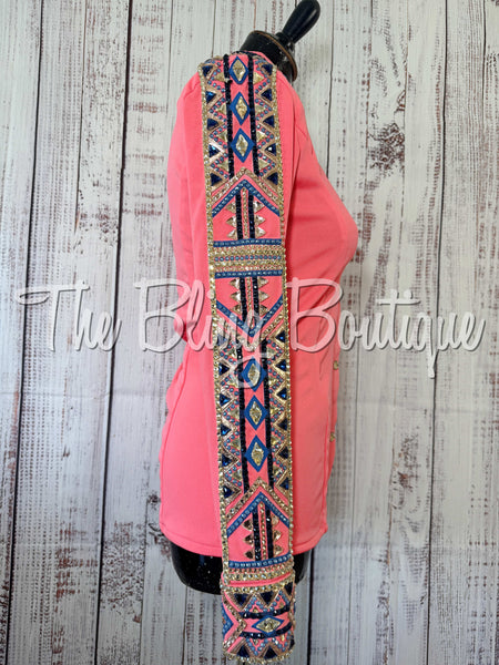 Coral, Navy Blue, Peach & Tan Day Shirt Set (Small)