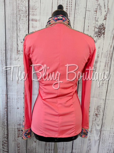 Coral, Navy Blue, Peach & Tan Day Shirt Set (Small)