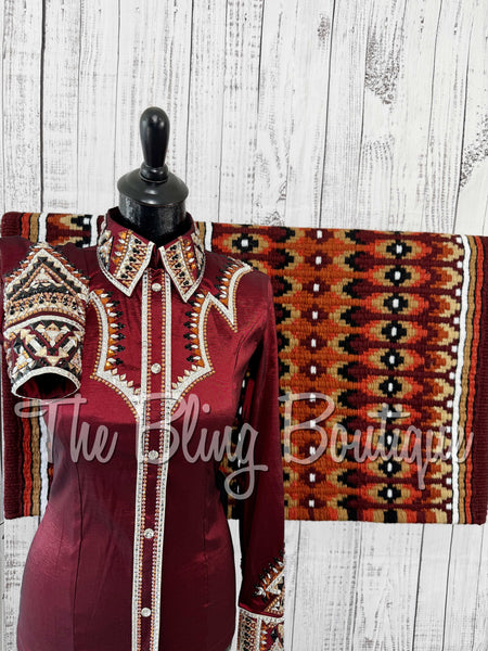 Burgundy, Copper, Tan & White Day Shirt Set (XS/S)