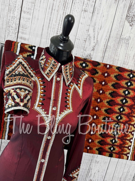 Burgundy, Copper, Tan & White Day Shirt Set (XS/S)