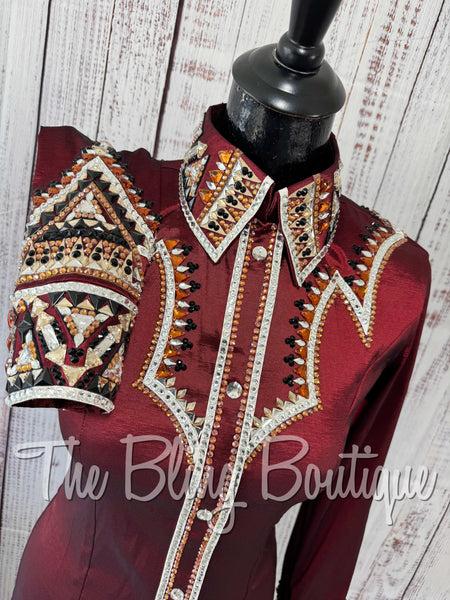 Burgundy, Copper, Tan & White Day Shirt Set (XS/S)