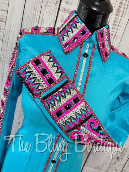 Turquoise, Pink, Black & White Day Shirt Set (Small)