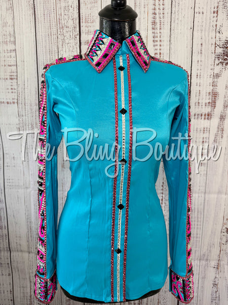 Turquoise, Pink, Black & White Day Shirt Set (Small)