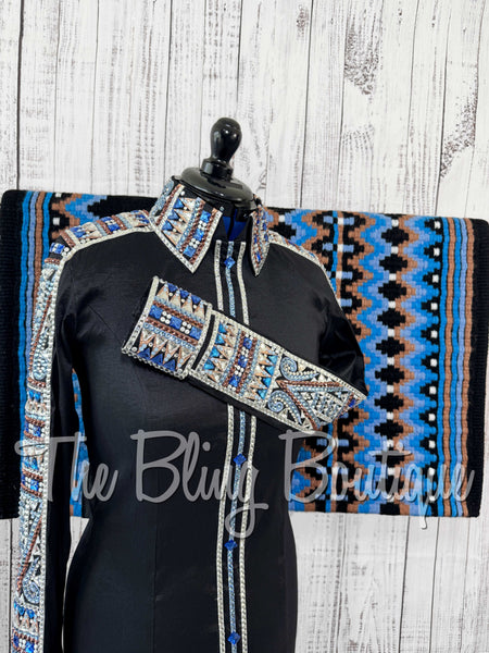 Black, Periwinkle, Rose Gold & White Day Shirt Set (Medium)