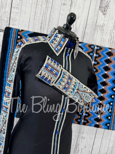 Black, Periwinkle, Rose Gold & White Day Shirt Set (Medium)