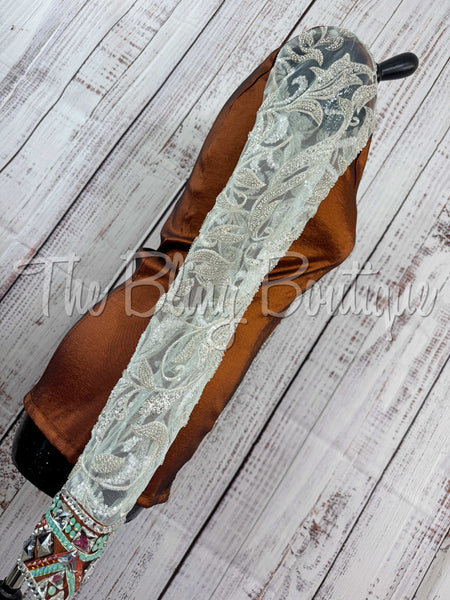 Rust & Mint Day Shirt Set With Sheer Lace Sleeves (S)