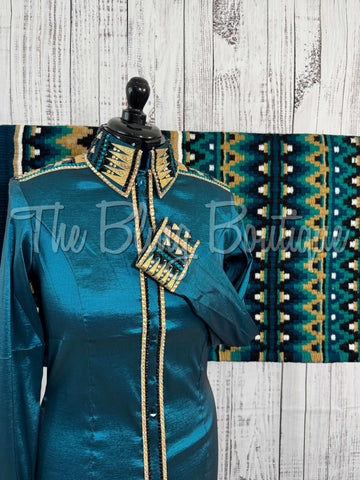 Dark Ocean Teal & Tan Day Shirt Set (L)