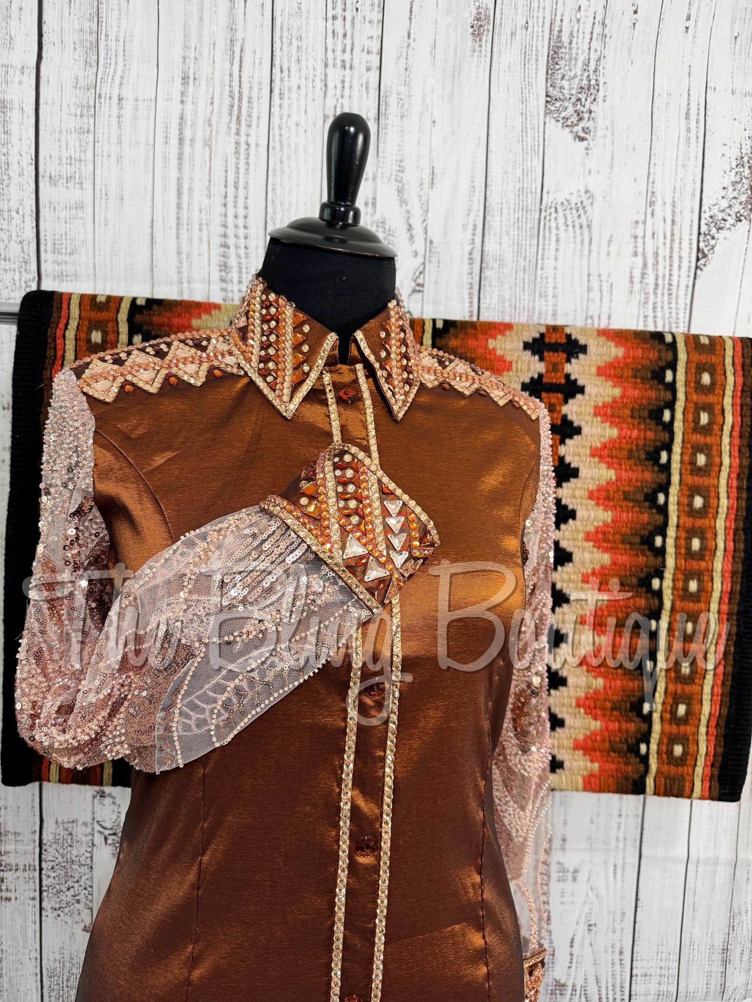 Rust, Copper & Champagne Day Shirt Set With Sheer Sleeves (2XL)