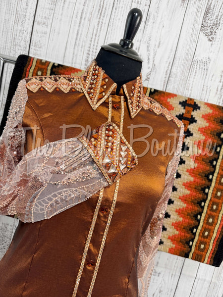 Rust, Copper & Champagne Day Shirt Set With Sheer Sleeves (2XL)