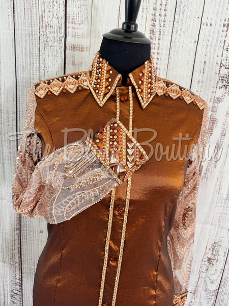 Rust, Copper & Champagne Day Shirt Set With Sheer Sleeves (2XL)