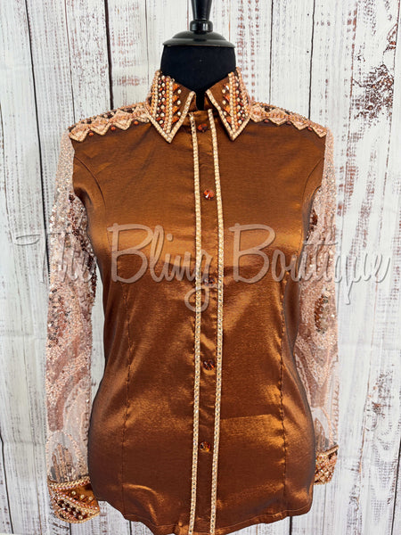 Rust, Copper & Champagne Day Shirt Set With Sheer Sleeves (2XL)