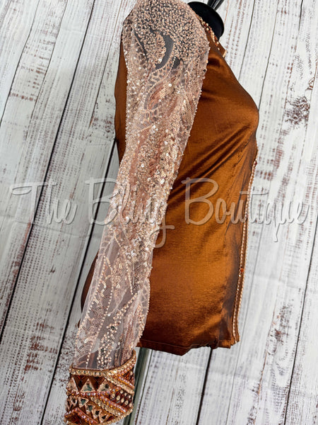 Rust, Copper & Champagne Day Shirt Set With Sheer Sleeves (2XL)
