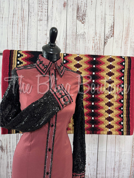 Rosey Mauve & Black Day Shirt Set With Sheer Lace Sleeves (S)