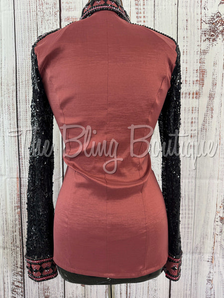 Rosey Mauve & Black Day Shirt Set With Sheer Lace Sleeves (S)