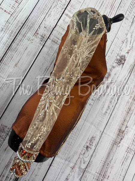 Rust & Tan Day Shirt Set With Sheer Lace Sleeves (S)