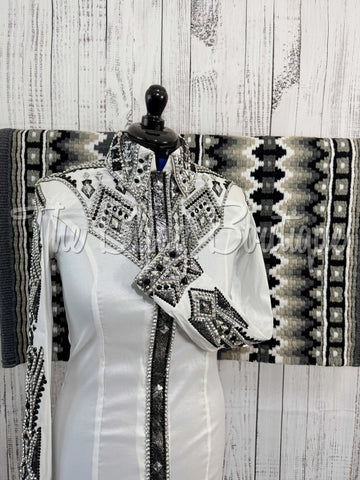 RE-ORDER White, Silver & Grey Day Shirt Set (Choose Your Size)