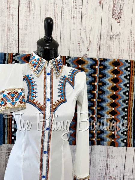 RE-ORDER White, Periwinkle Blue, Copper & Tan Day Shirt Set (Choose Your Size)