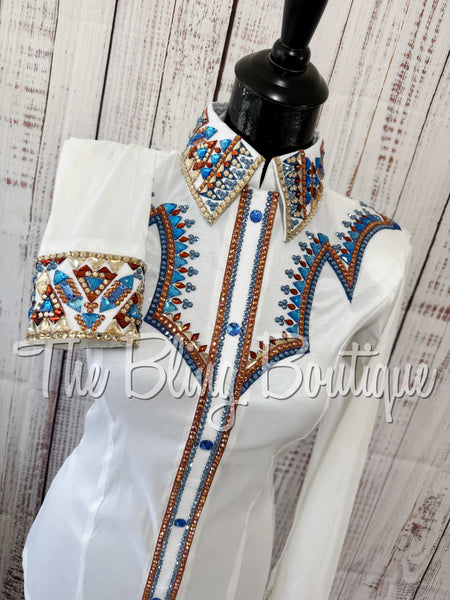RE-ORDER White, Periwinkle Blue, Copper & Tan Day Shirt Set (Choose Your Size)