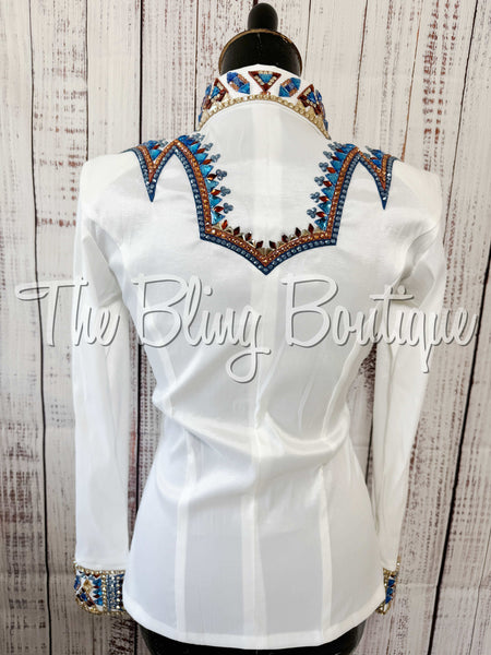 RE-ORDER White, Periwinkle Blue, Copper & Tan Day Shirt Set (Choose Your Size)