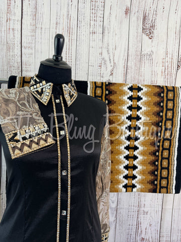 Black & Tan Day Shirt Set With Sheer Sleeves (2XL)