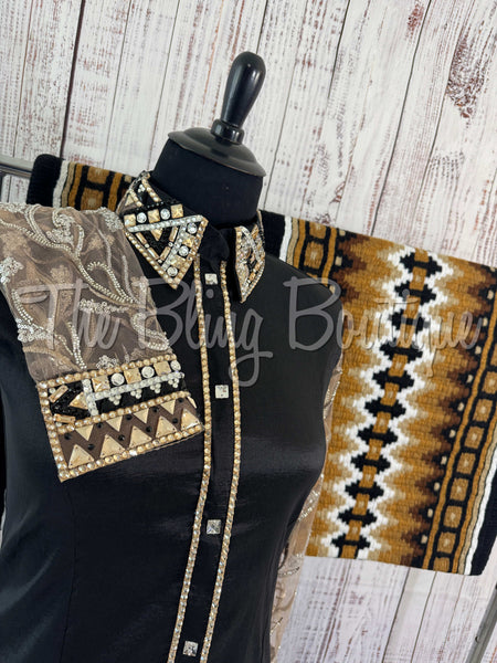 Black & Tan Day Shirt Set With Sheer Sleeves (2XL)