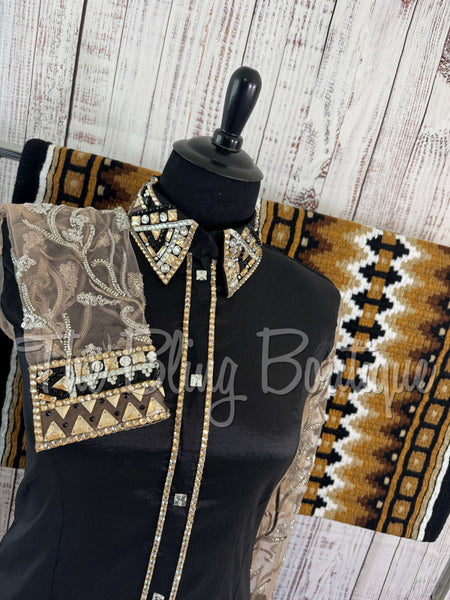Black & Tan Day Shirt Set With Sheer Sleeves (2XL)