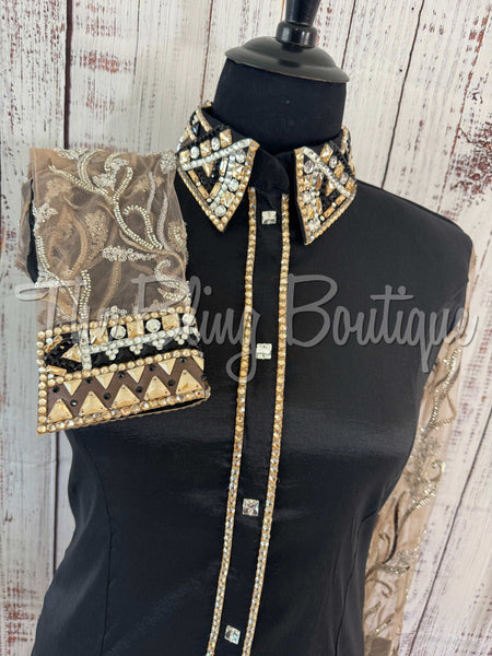 Black & Tan Day Shirt Set With Sheer Sleeves (2XL)