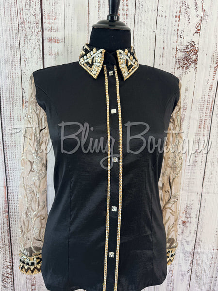 Black & Tan Day Shirt Set With Sheer Sleeves (2XL)