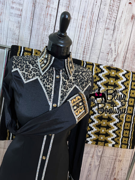 Black & Gold Leopard Day Shirt Set (S)