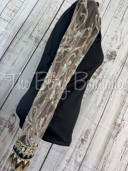Black & Tan Day Shirt Set With Sheer Sleeves (2XL)