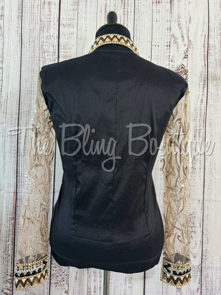 Black & Tan Day Shirt Set With Sheer Sleeves (2XL)