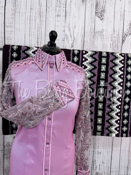 Orchid & Plum Day Shirt Set With Beaded Sheer Sleeves (L)