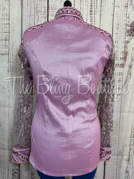 Orchid & Plum Day Shirt Set With Beaded Sheer Sleeves (L)