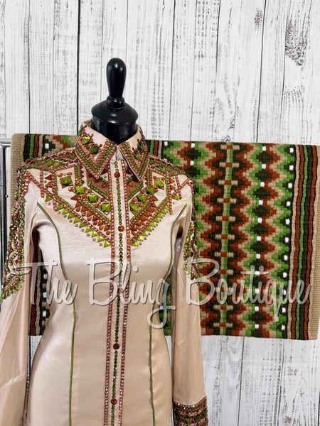 Champagne, Copper & Olive Green Day Shirt Set (Small)