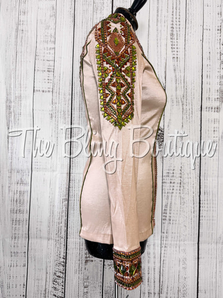 Champagne, Copper & Olive Green Day Shirt Set (Small)