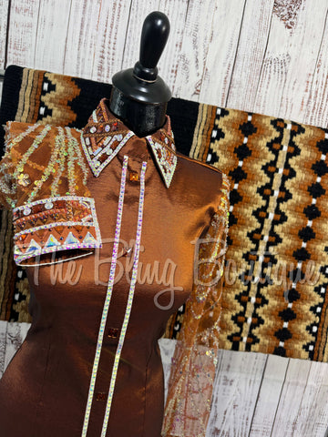 Rust & Copper Day Shirt Set With Sheer Lace Sleeves (S)