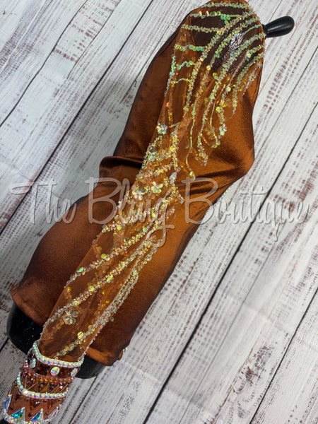 Rust & Copper Day Shirt Set With Sheer Lace Sleeves (S)