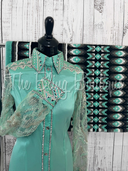 Mint & Grey Day Shirt Set With Lace Sleeves (M)